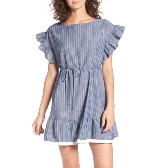 NWT BP ruffle trim stripe cotton shift dress - Picture 4 of 7
